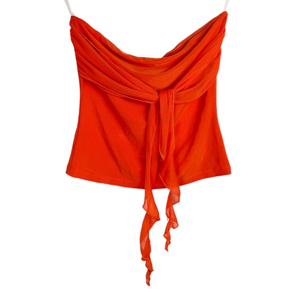 Tops - Vtg Y2K Orange Strapless Handkerchief Top Sz Large